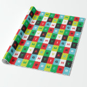 Red Green Black Blue Merry and Bright Checkers Cadeaupapier (Uitgerold)