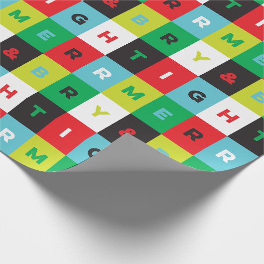 Red Green Black Blue Merry and Bright Checkers Cadeaupapier (Hoek)