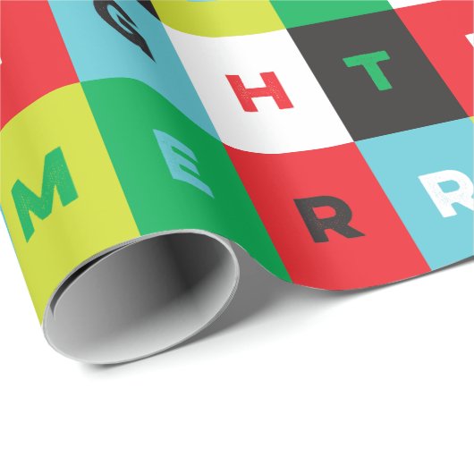 Red Green Black Blue Merry and Bright Checkers Cadeaupapier (Rol Hoek)