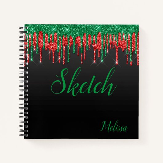 Red Green Black Glitter Monogram Sketchbook-laptop Notitieboek (Voorkant)
