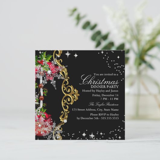 Red green Black Snowflake kerstfeest Kaart (Staand voorkant)