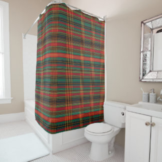 Red Green Black Tartan Scottish Pset Pattern Douchegordijn