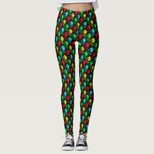 Red Green Blue en Yellow Pop Art Pandas Leggings (Voorkant)