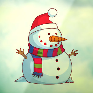 Red Green Blue White Kerstmis Snowman Raamsticker