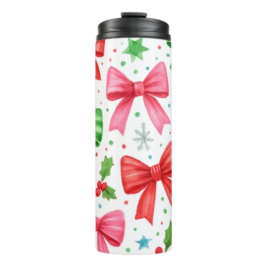 Red & Green Bow Christmas Tumbler – Christmas Gift Thermosbeker (Voorkant)