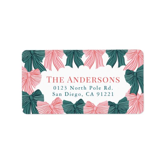 Red Green Bow Lijst Vakantie Retour Adres Etiket (Voorkant)