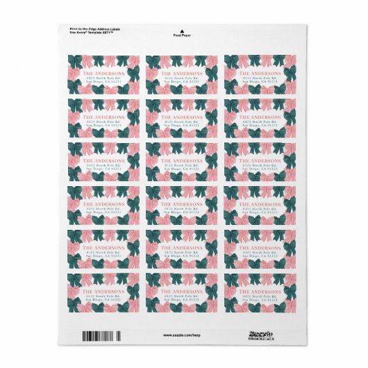 Red Green Bow Lijst Vakantie Retour Adres Etiket (Full Sheet)