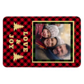 Red Green Buffalo Plaid Kerstfoto Love Joy Magneet (Horizontaal)