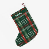 Red & Green Buffalo Plaid Personalized  Kleine Kerstsok (Achterkant (Hangend))