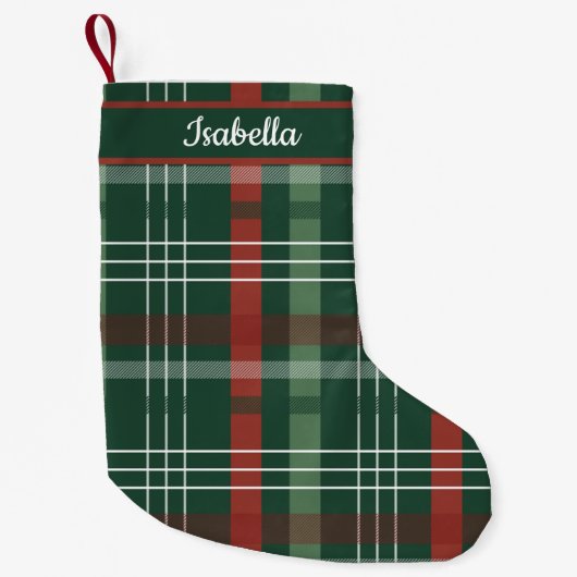 Red & Green Buffalo Plaid Personalized  Kleine Kerstsok (Voorkant)