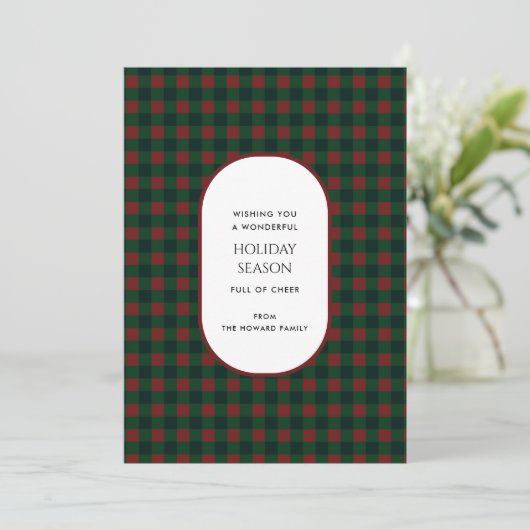 Red Green Buffalo Plaid Typografie Vakantie Kaart (Staand voorkant)