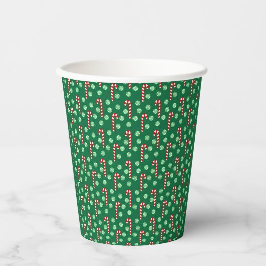 Red Green Candy Cane Peppermint Kerstmis Papieren Bekers (Voorkant)
