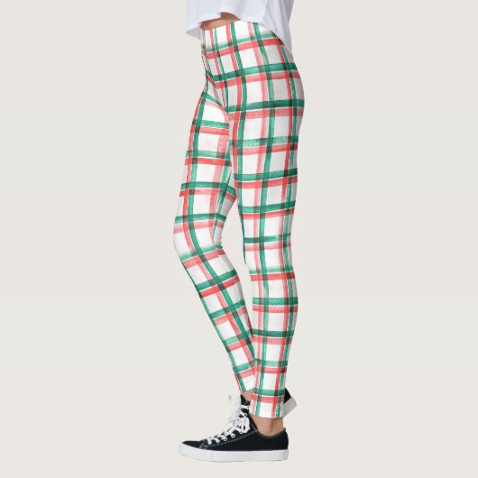 Red Green Check Plaid Christmas Leggings for Women (Links)