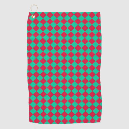 Red Green Checker Diamond Pattern Golfhanddoek (Voorkant)