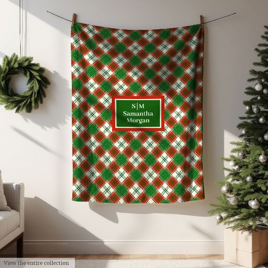 Red Green Checkered Blanket Custom Name Cozy Art Fleece Deken