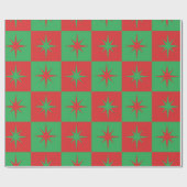 Red green checkered retro Christmas  starbursts  Cadeaupapier (Vlak)