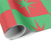 Red green checkered retro Christmas  starbursts  Cadeaupapier (Rol Hoek)