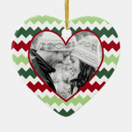 Red Green Chevron Heart Foto met kerstversiering Keramisch Ornament