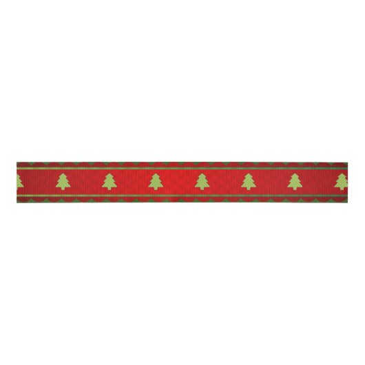 Red Green Christamas Trees Grosgrain Lint (Voorkant)