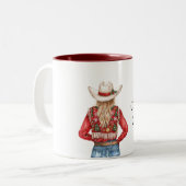 Red Green Christmas Cowgirl Blond Tweekleurige Koffiemok (Voorkant links)