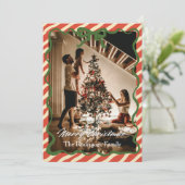 Red Green Christmas Family Photo Greeting Card Kaart (Staand voorkant)