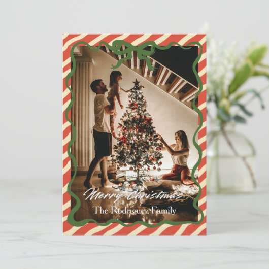 Red Green Christmas Family Photo Greeting Card Kaart (Staand voorkant)
