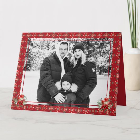 Red Green Christmas One Photo Snowflake Dank u Bedankkaart (Voorkant)