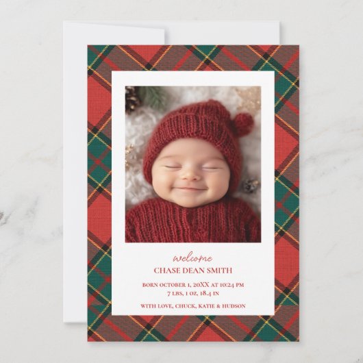 Red Green Christmas Plaid Baby aangekondigd Aankondiging (Voorkant)