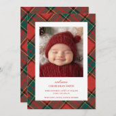 Red Green Christmas Plaid Baby aangekondigd Aankondiging (Voorkant / Achterkant)
