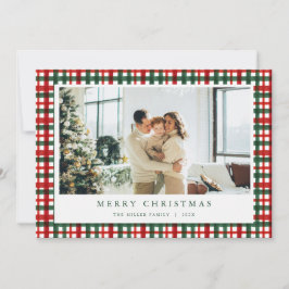 Red Green Christmas Plaid Photo Holiday Card Feestdagenkaart