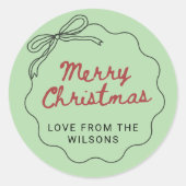 Red Green Coquette Retro Bow Christmas Holiday  Ronde Sticker (Voorkant)