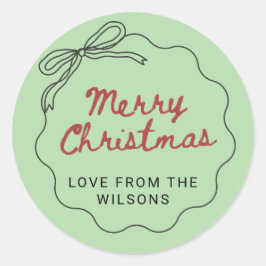 Red Green Coquette Retro Bow Christmas Holiday  Ronde Sticker
