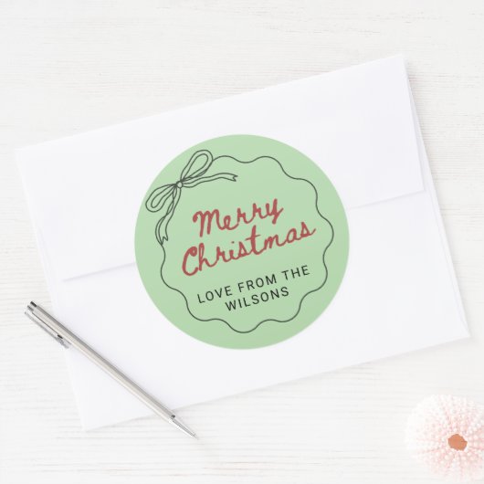 Red Green Coquette Retro Bow Christmas Holiday  Ronde Sticker (Envelop)