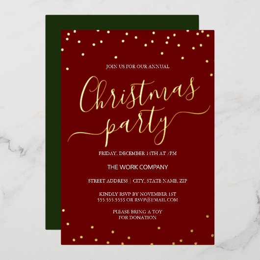 Red Green Corporate Christmas Party Confetti Folie Uitnodiging (Voorkant / Achterkant)