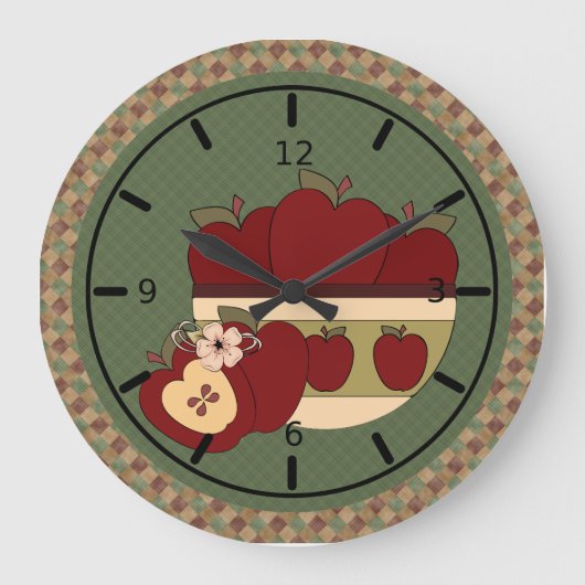 Red & Green Country Apples Round Wall Clock Grote Klok (Voorkant)