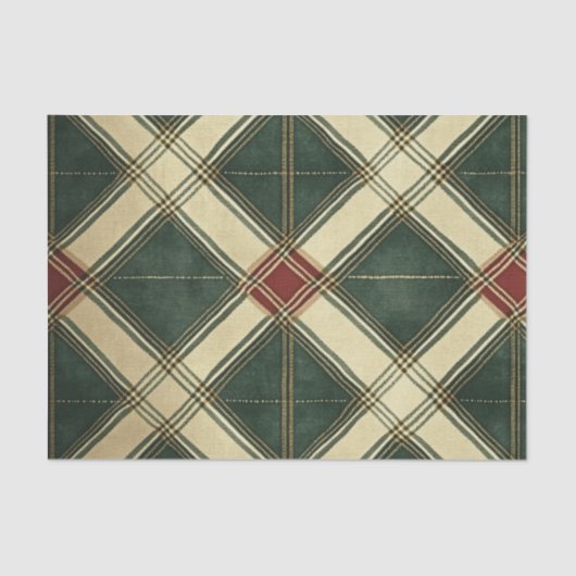 RED GREEN CREAM HOLIDAY DIAMOND PATTERN TISSUEPAPIER (Voorkant)
