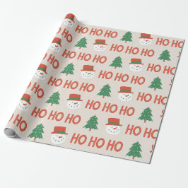 Red Green Cream Moderne Sneeuwman Tree Kerstmis Cadeaupapier
