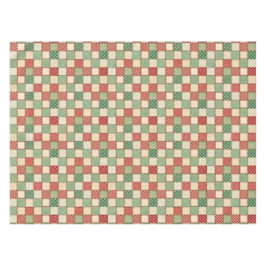 Red Green Cream Rustic Plaid Patchwork Quilt Look Tafelkleed (Voorkant (Horizontaal))