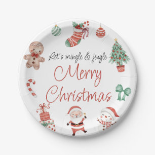 Red Green Cute Santa Kerstparty Papieren Bordje