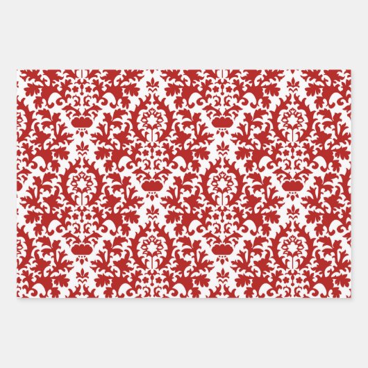 Red Green Damask Pattern Christmas Inpakpapier Vel (Voorkant 3)