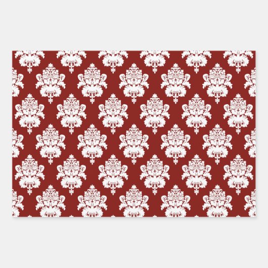 Red Green Damask Pattern Christmas Inpakpapier Vel (Voorkant 2)