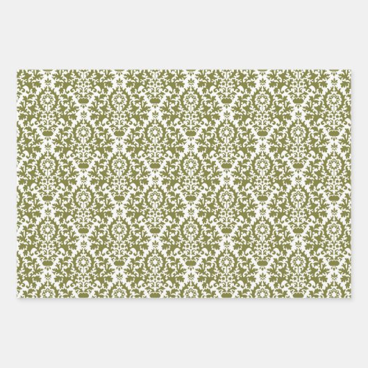 Red Green Damask Pattern Christmas Inpakpapier Vel (Voorkant)