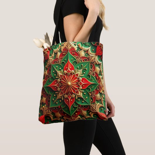 Red Green Decorative Christmas Holiday Tote Bag (Dichtbij)