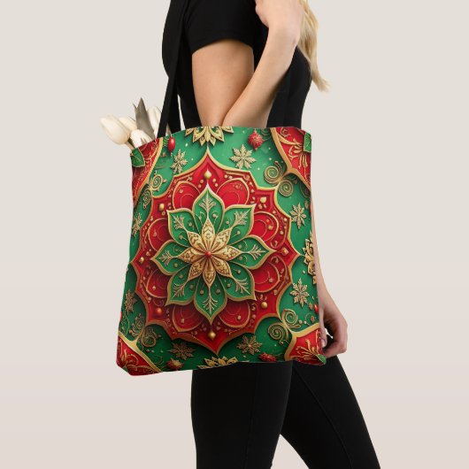 Red Green Decorative Christmas Holiday Tote Bag (Dichtbij)