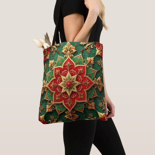 Red Green Decorative Christmas Holiday Tote Bag (Dichtbij)