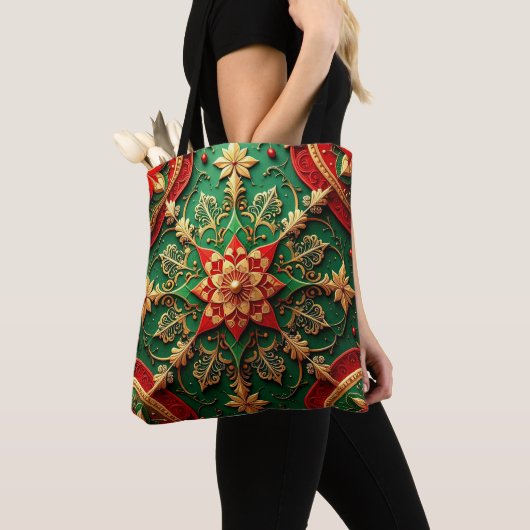 Red Green Decorative Christmas Holiday Tote Bag (Dichtbij)