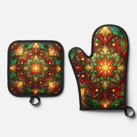 Red Green Decorative Christmas Tree Ovenwant & Pannenlap Set (Voorkant)