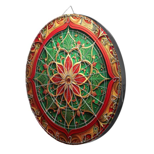 Red Green Decorative Floral Dartboard Dartbord (Voorkant Rechts)
