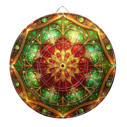 Red Green Decorative Floral Dartboard Dartbord (Voorkant)