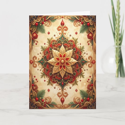 Red Green Decorative Holiday Card Kaart (Voorkant)